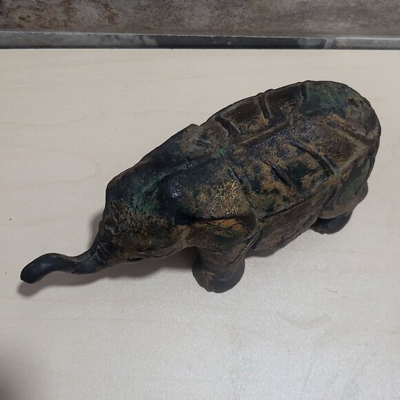 Antique Cast Iron Metal Elephant Figurine Statue Dark Patina - Picture 6 of 13